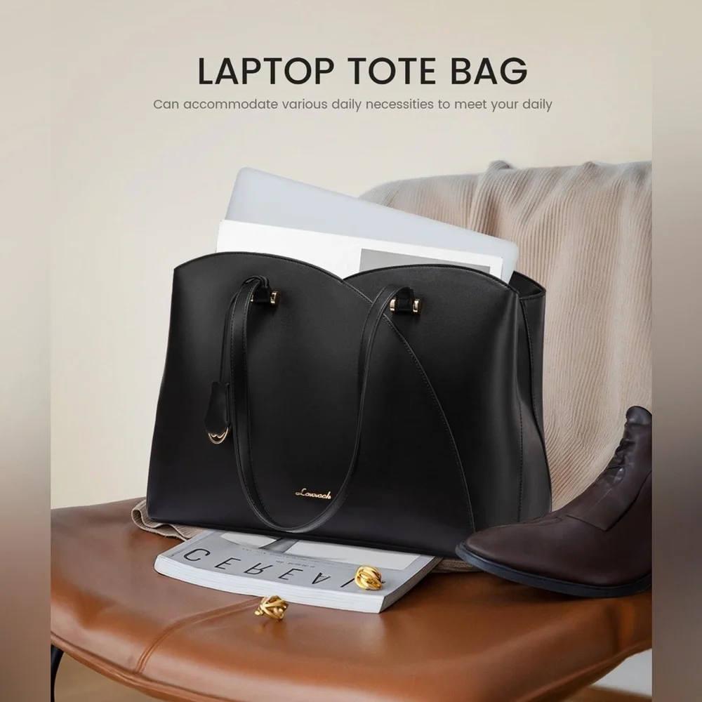 LOVEVOOK Black Laptop Tote Bag for Women Fits 15.6 Inch Laptop New - Picture 7 of 10
